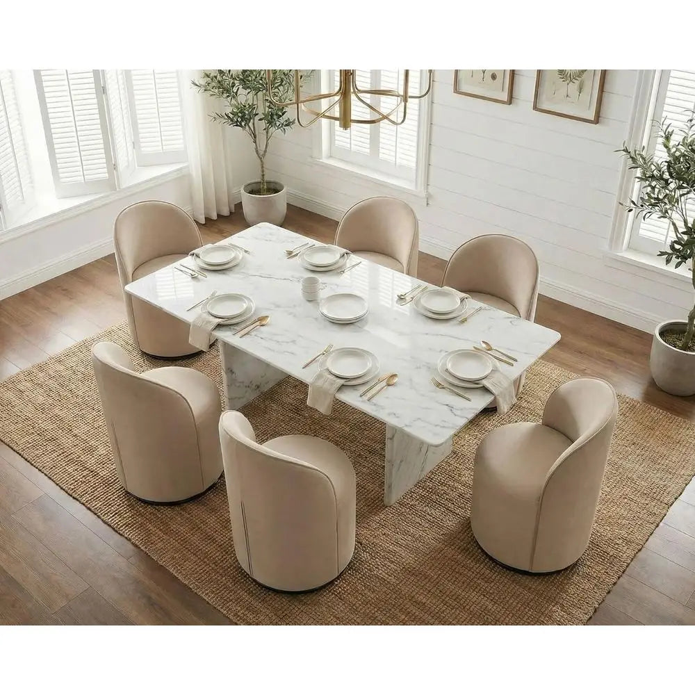 4-Piece Modern Velvet Swivel Barrel Chairs Set for Kitchen & Dining, Khaki