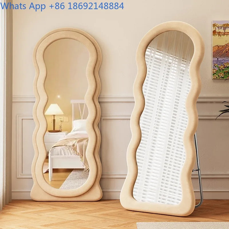 Full-Length Floor Mirror for Girls, Home Dressing  Ins Style Wave-Shaped Irregular Dormitory Clothing Store Fitting Mirror