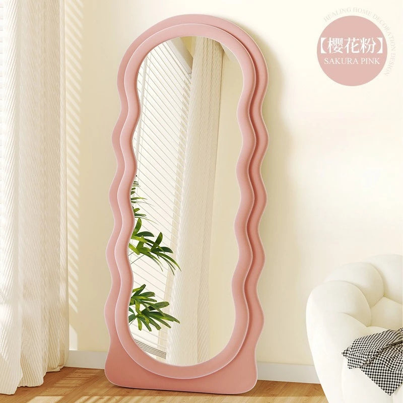 Full-Length Floor Mirror for Girls, Home Dressing  Ins Style Wave-Shaped Irregular Dormitory Clothing Store Fitting Mirror