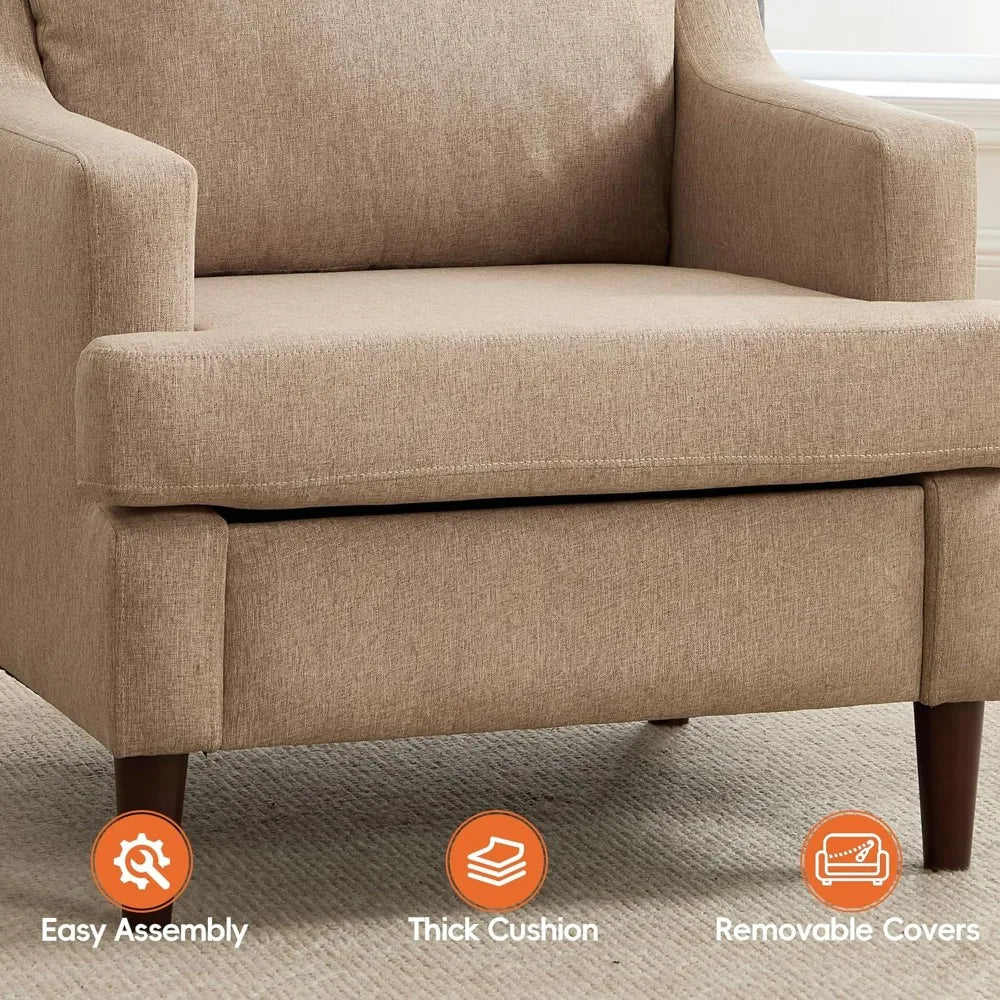 Mid-Century Accent Chair Modern Linen Fabric Armchair for Living Room,Comfy Upholstered Reading Chairs, Customized