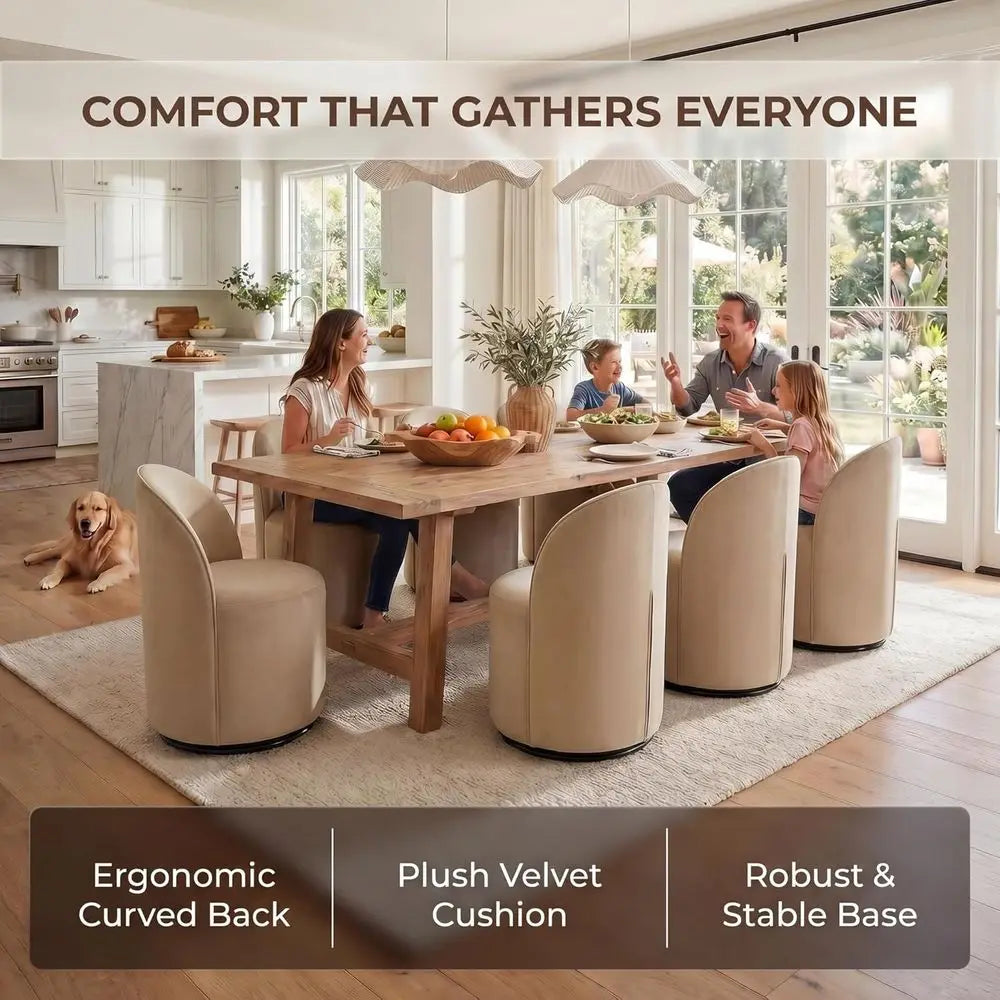 4-Piece Modern Velvet Swivel Barrel Chairs Set for Kitchen & Dining, Khaki