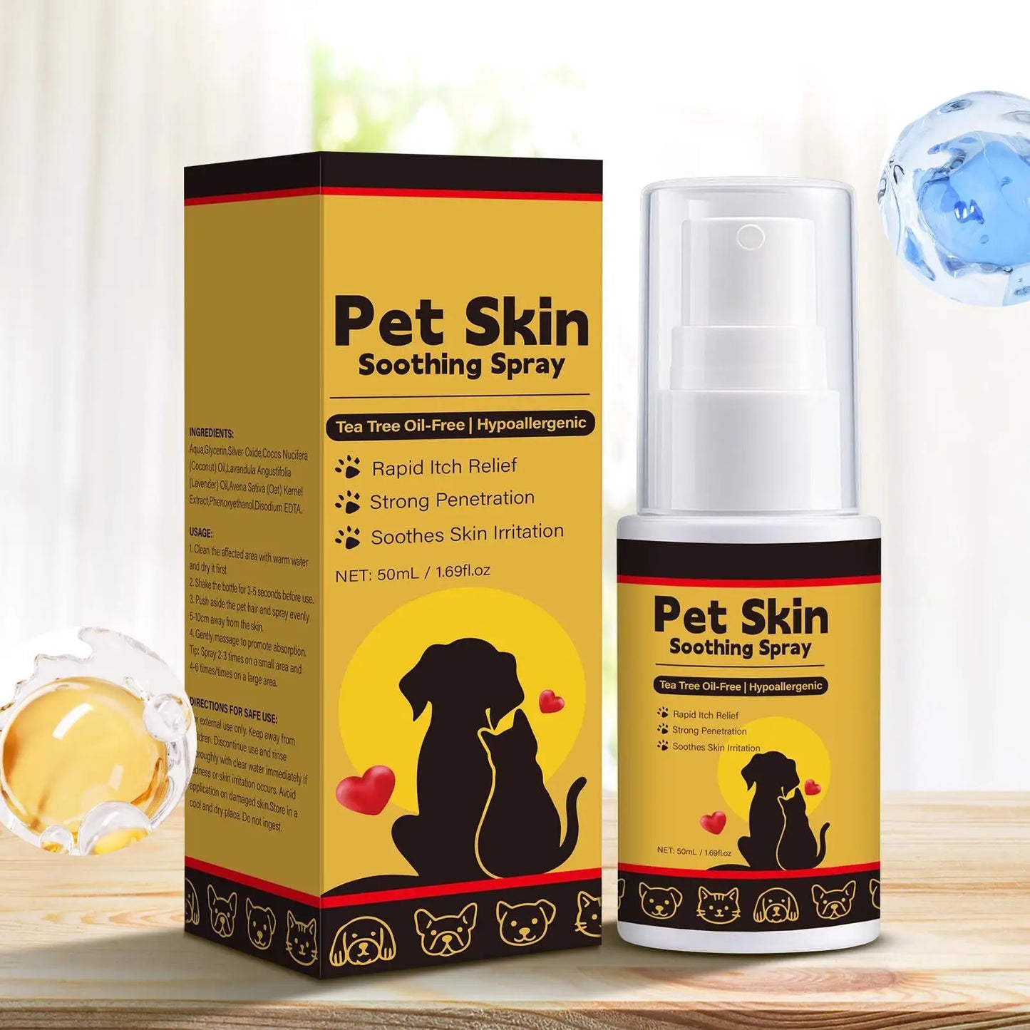 Pet Skin Spray Dog & Cat Skin Care Spray, Soothing & Spray Softening Anti-Itch Cleansing Skin, Nourishing Soothing Spray