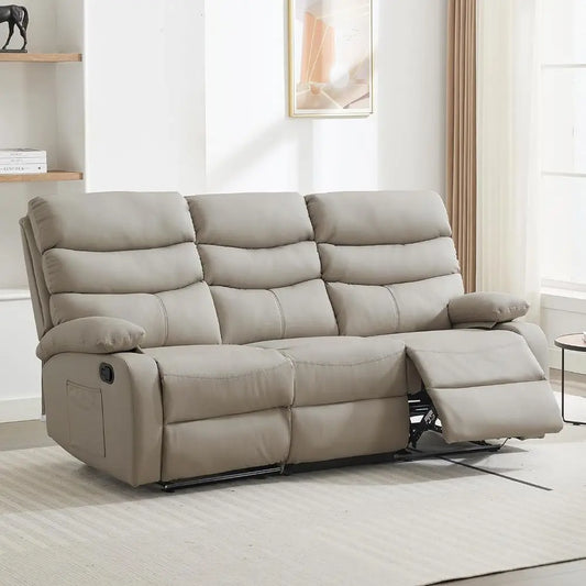 3-Seater Beige Manual Recliner Sofa Set for Living Room, Home Theater, or RV