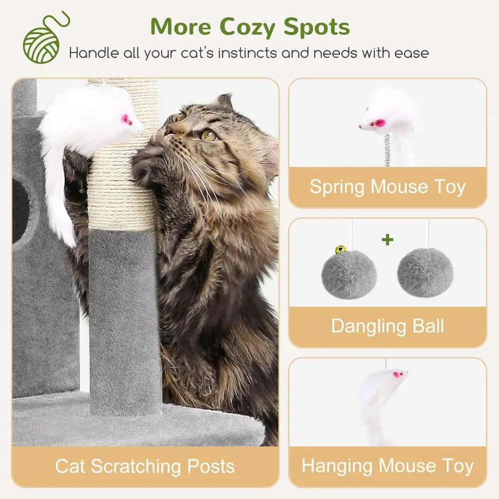 GloCat Tree Tower or Indoor Cats, 50-inch Adult Cat Tree House or Large Adult Cats with Steps, Scratching Post, 2 Cat Caves, Dan