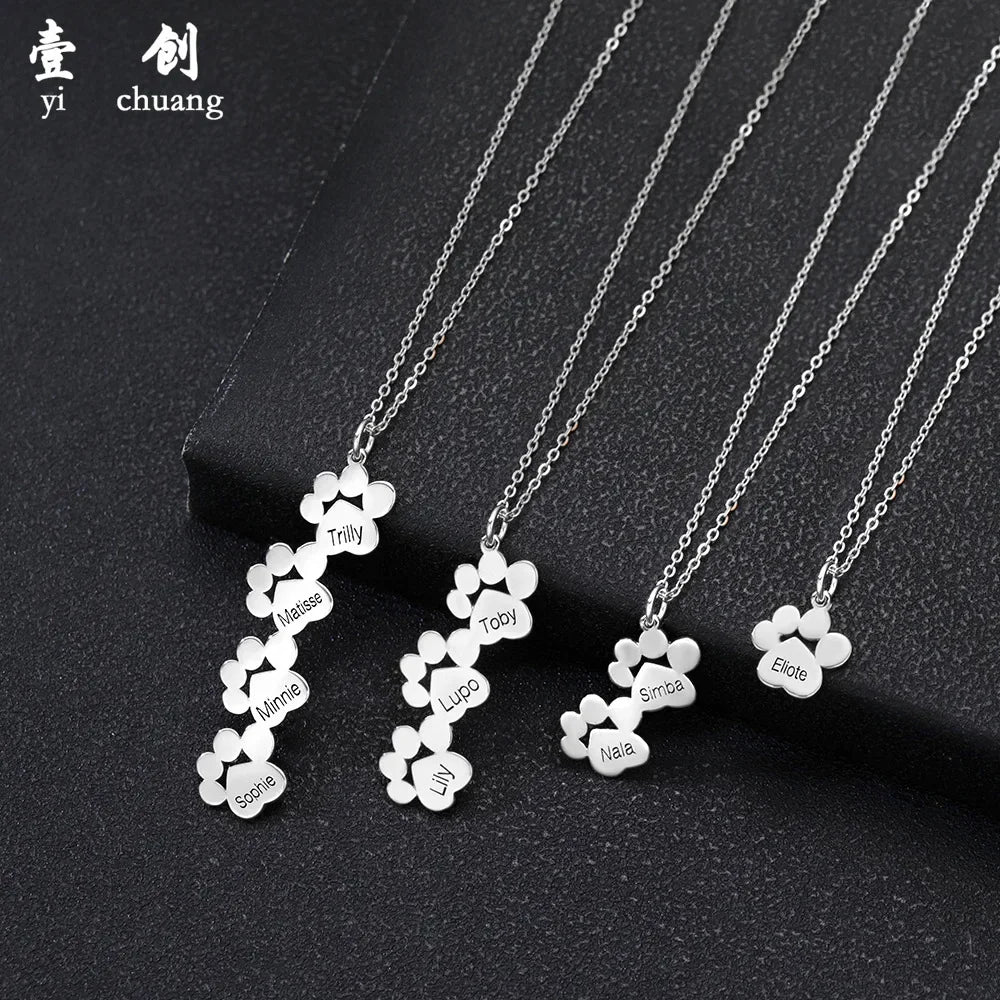 Custom Paw Print Necklace for Pet Lovers Personalized Name Animal Jewelry Minimalist Memorial Gift for Dog Cat, Forever Keepsake