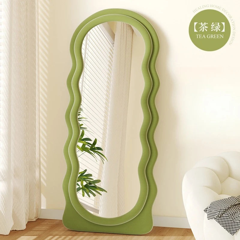 Full-Length Floor Mirror for Girls, Home Dressing  Ins Style Wave-Shaped Irregular Dormitory Clothing Store Fitting Mirror