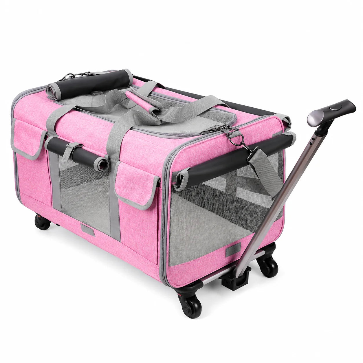 Cat Dog Carrier with Wheels for Travel, Detachable Rolling Pet Bag with Pull Handle and Shoulder Strap, Small Medium Pets