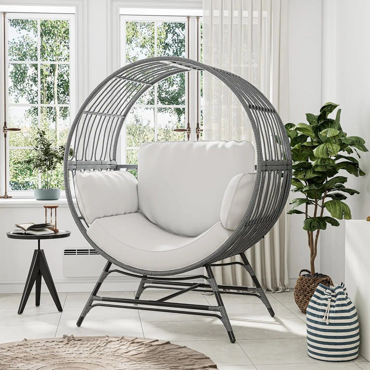 Oversized Egg Chair Indoor/Outdoor Rattan Hanging Basket Chair with Thickened Cushion Supports 350LBS – Wicker, Customized