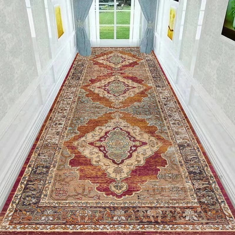 Retro Persian Style Long Runner Corridor Carpet Light Luxury Bohemia Decoration Hall Aisle Rug Non-slip Lobby Stairway Floor Mat