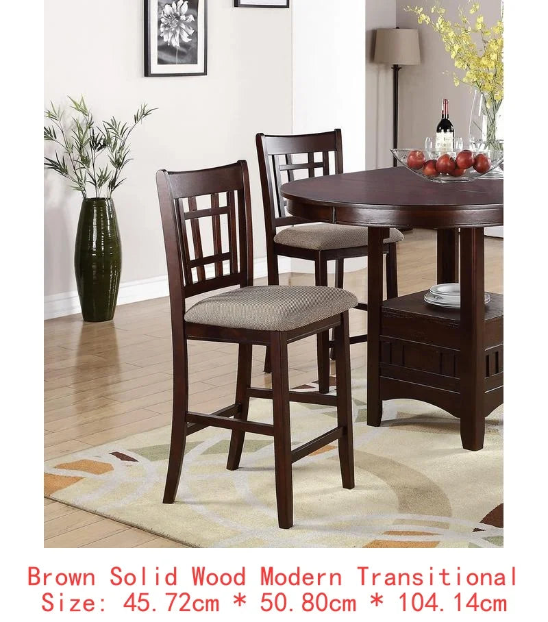 Contemporary 5pc Counter Height Dining Set, Round Table with Leaf & 4 Side Chairs, Gray Finish, Solid Wood