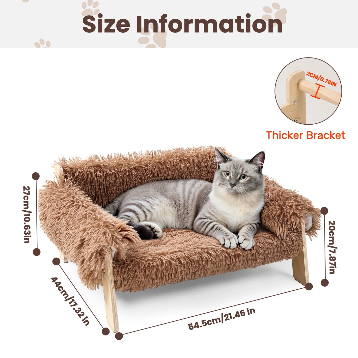 Large Cat Bed Soft Plush Sofa with Sturdy Wooden Legs Raised Design Indoor Kitten Bed Comfortable Soft Couch for Cats