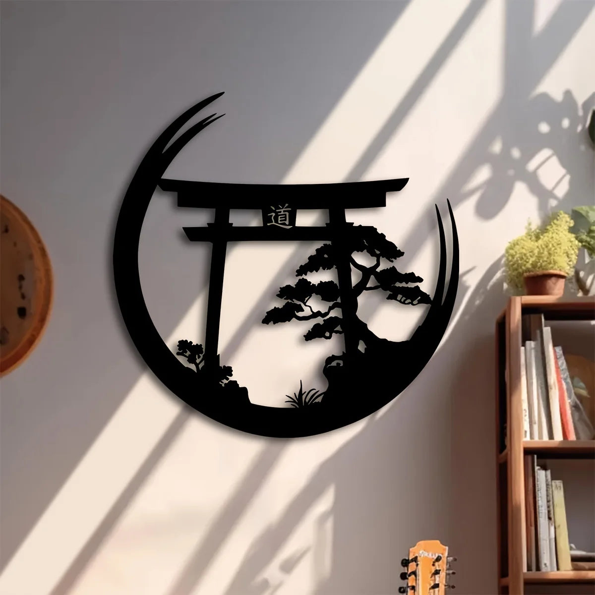 Japanese Bonsai Tree Torii Gate Wall Sculpture - Metal Wall Art, Elegant Hanging Decoration, Housewarming Iron Mural Gift