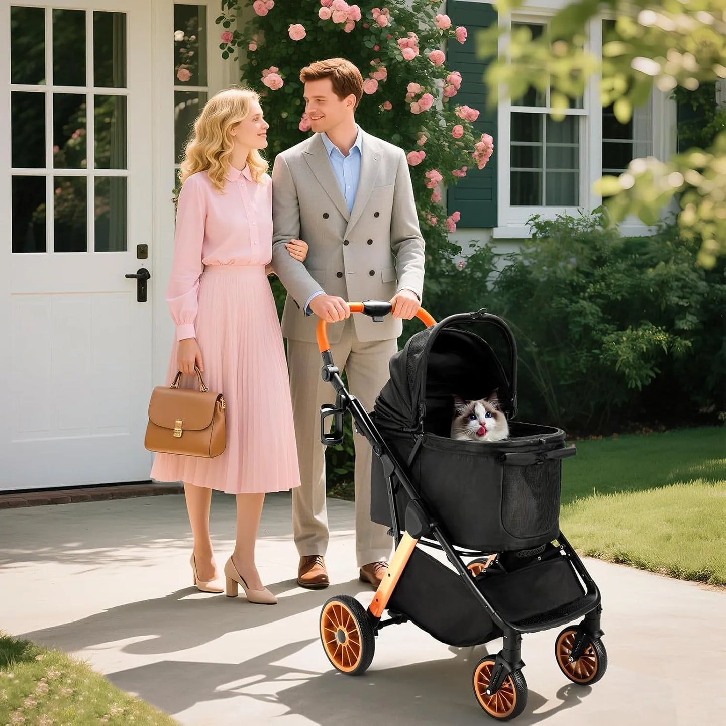 Pet Dog Stroller for Small Medium Dogs 10-30 lbs, Foldable Cat-Strollers Removable Carrier, Pet-Strollers w/ Storage Bag