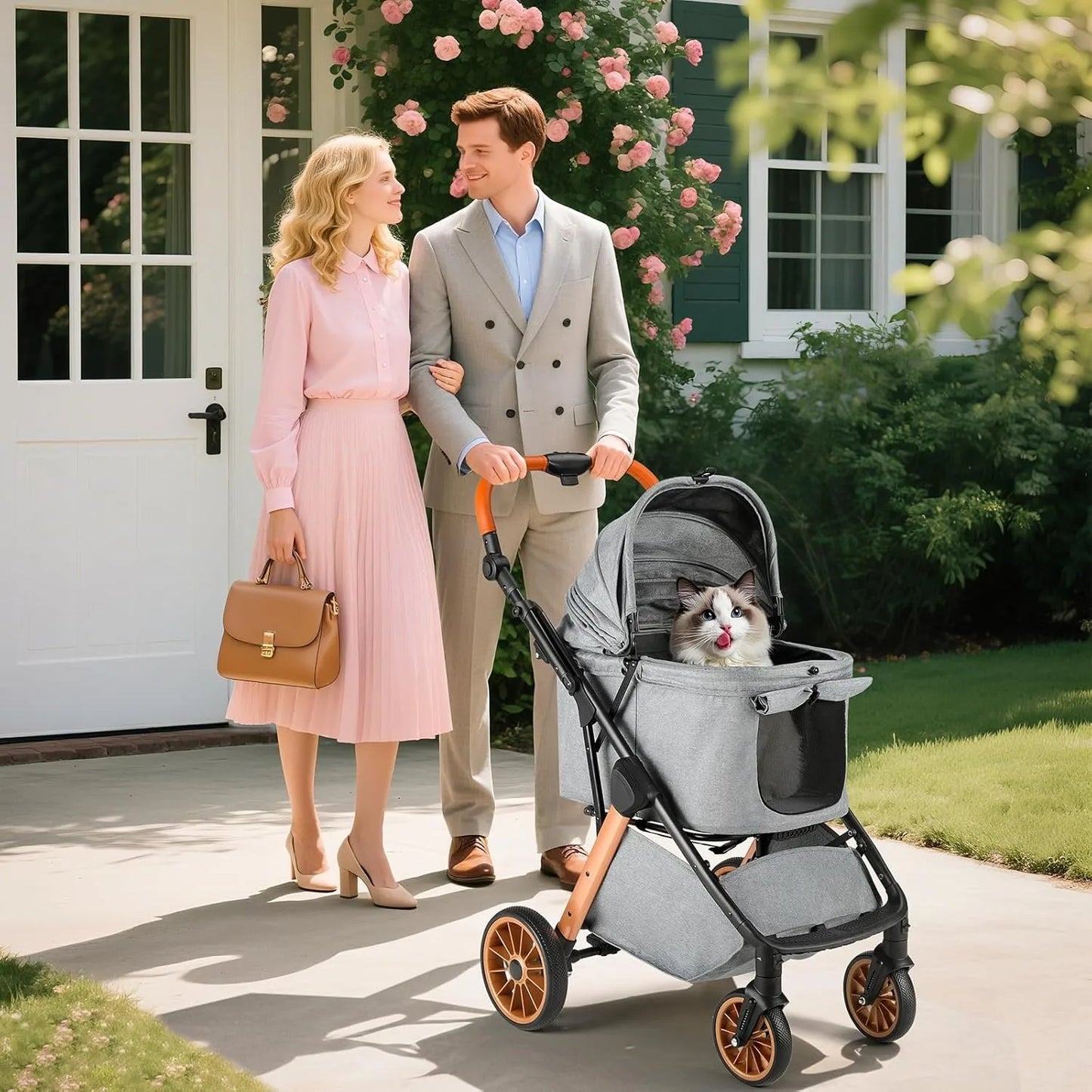 Pet Dog Stroller for Small Medium Dogs 10-30 lbs, Foldable Cat-Strollers Removable Carrier, Pet-Strollers w/ Storage Bag