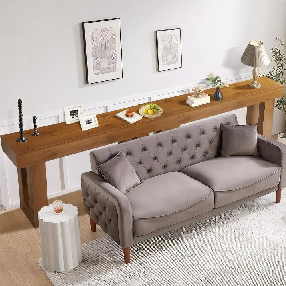63 Rustic Brown Long Dining Table, Entryway Console, Living Room Sofa Table with Storage, Wooden Hallway Stand