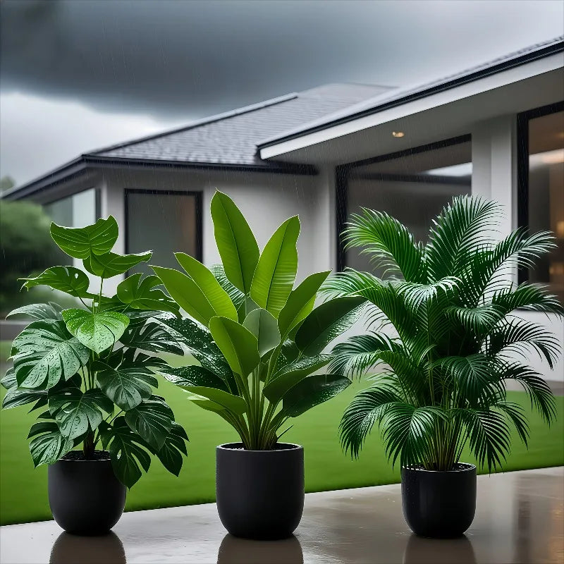 3pcs Artificial Faux Plant Set Lush Banana Tree Monstera Palm for Home Wedding Garden Balcony Office Decor