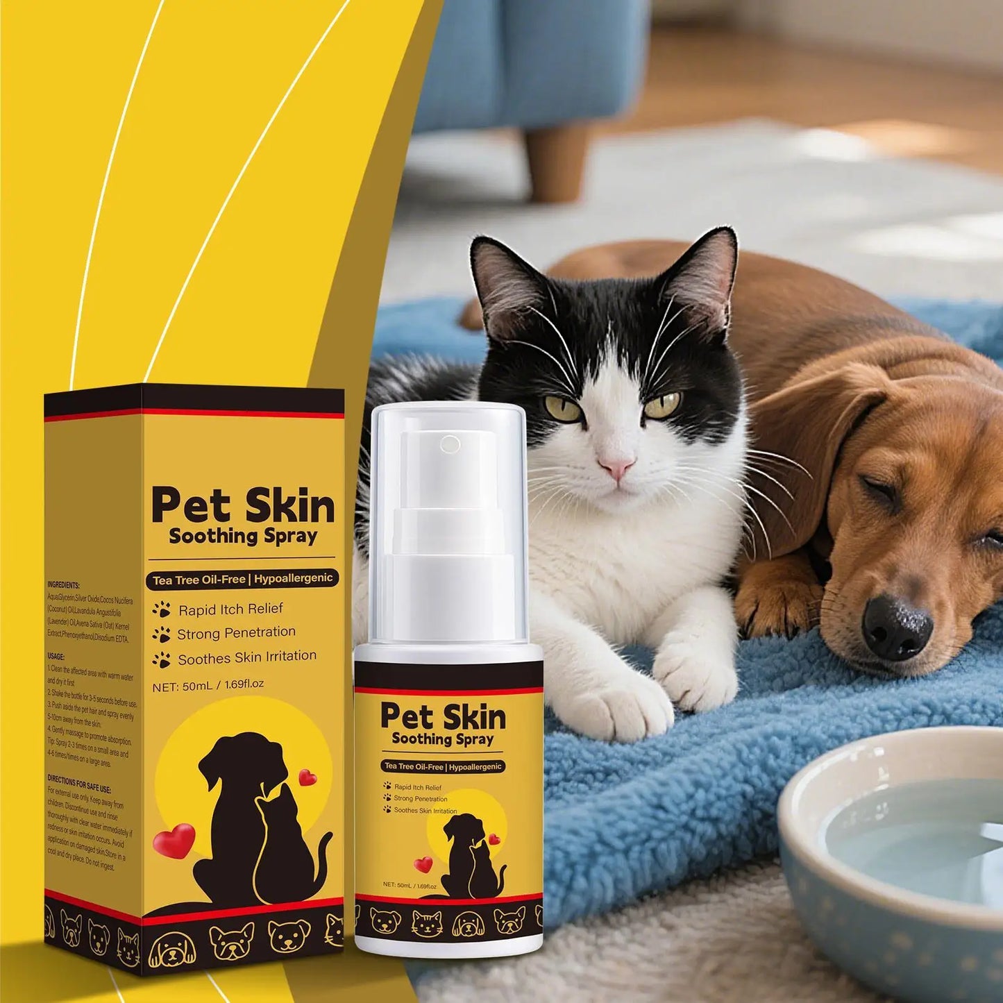 Pet Skin Spray Dog & Cat Skin Care Spray, Soothing & Spray Softening Anti-Itch Cleansing Skin, Nourishing Soothing Spray