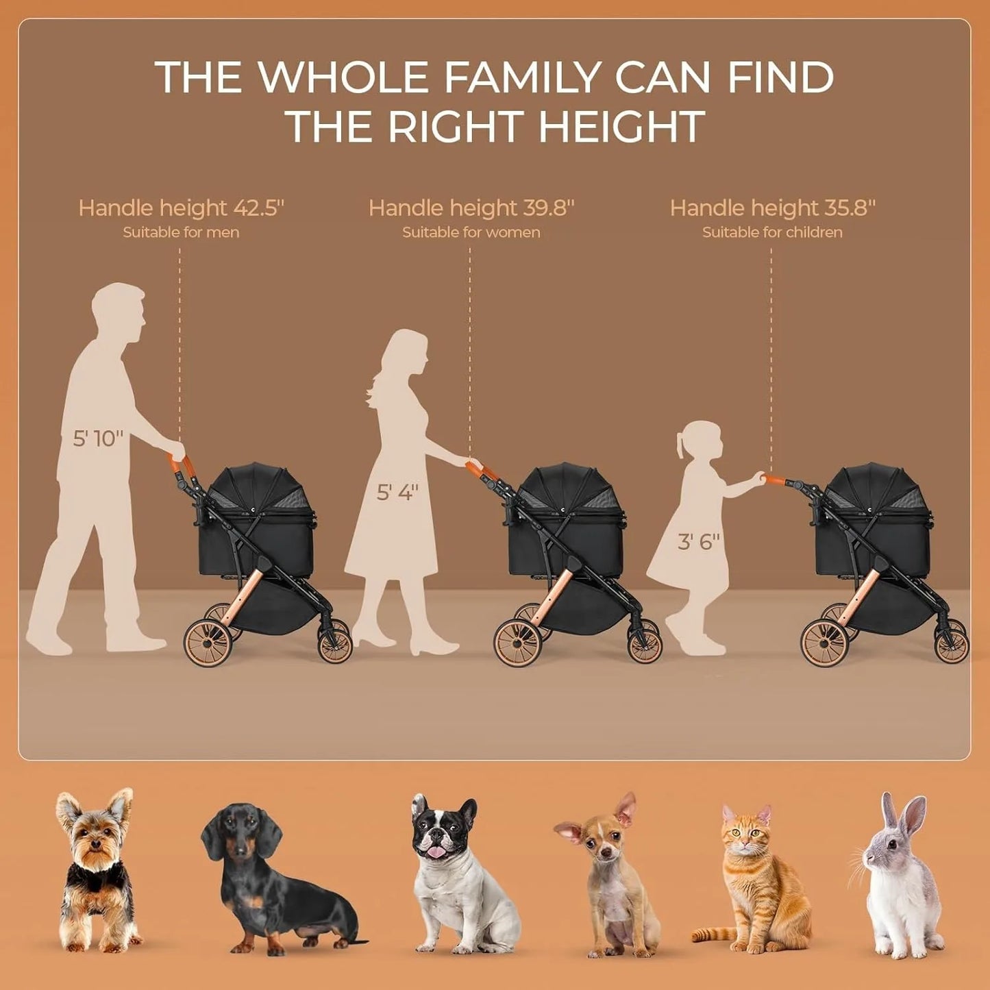 Pet Dog Stroller for Small Medium Dogs 10-30 lbs, Foldable Cat-Strollers Removable Carrier, Pet-Strollers w/ Storage Bag