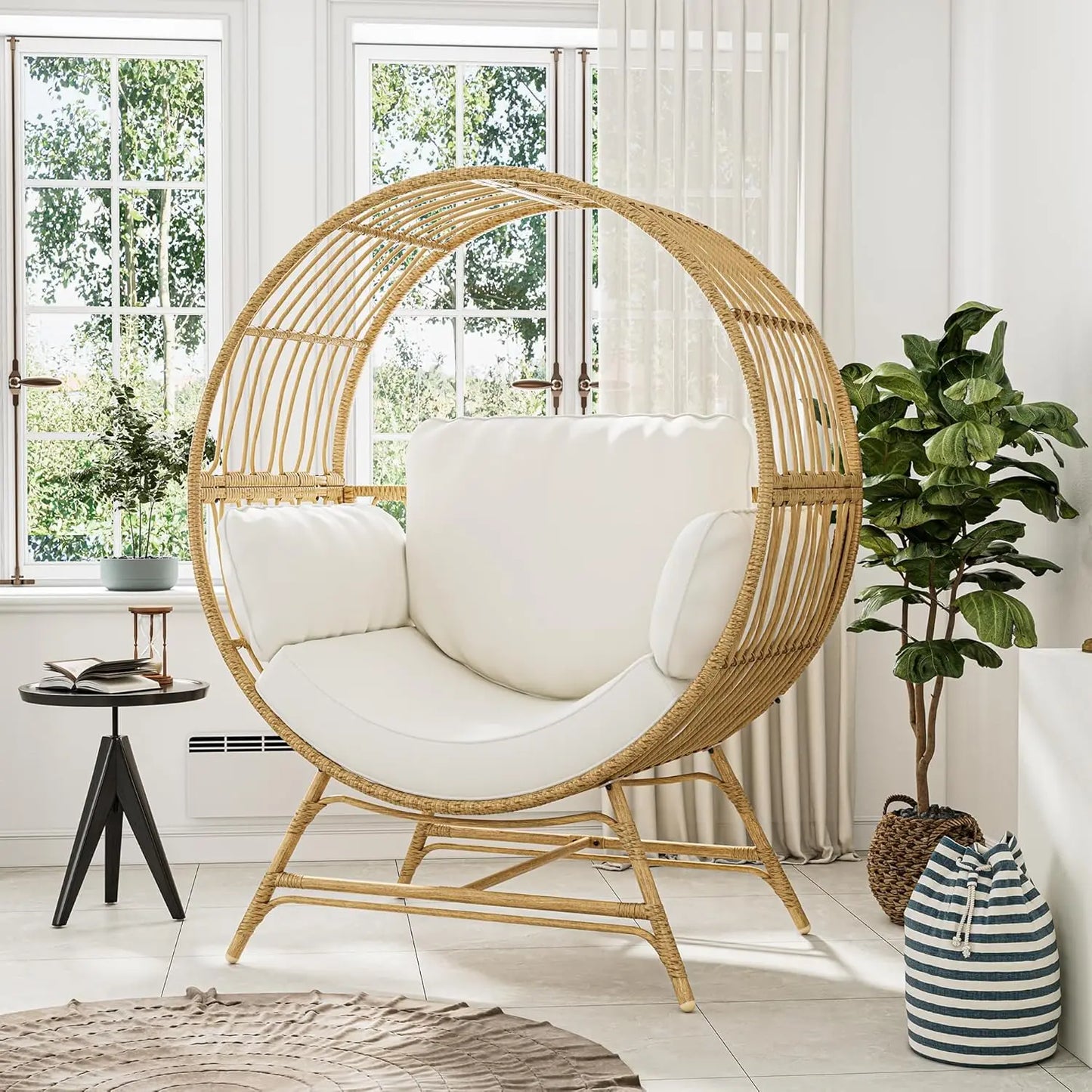 Oversized Egg Chair Indoor/Outdoor Rattan Hanging Basket Chair with Thickened Cushion Supports 350LBS – Wicker, Customized