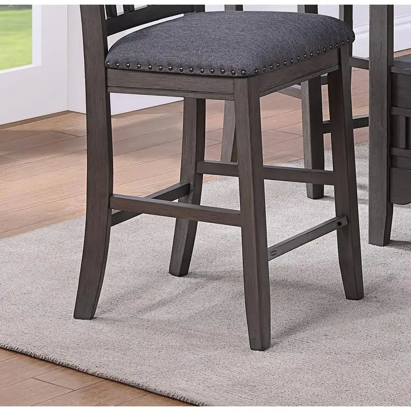 Contemporary 5pc Counter Height Dining Set, Round Table with Leaf & 4 Side Chairs, Gray Finish, Solid Wood
