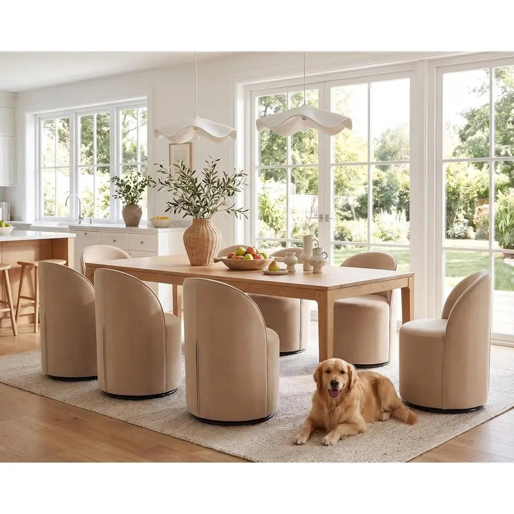 4-Piece Modern Velvet Swivel Barrel Chairs Set for Kitchen & Dining, Khaki