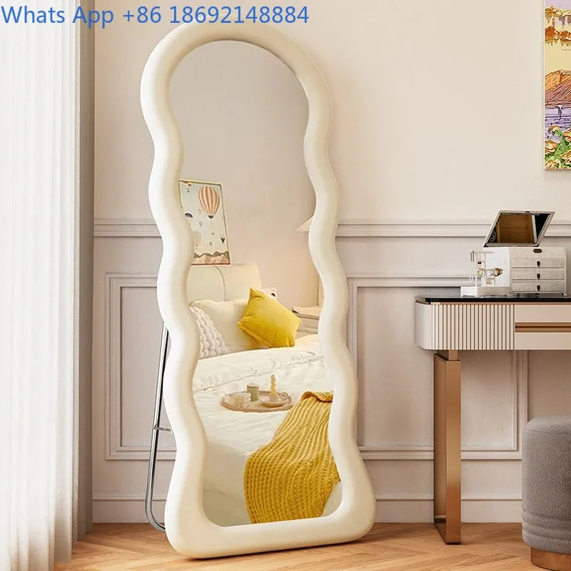 Full-Length Floor Mirror for Girls, Home Dressing  Ins Style Wave-Shaped Irregular Dormitory Clothing Store Fitting Mirror